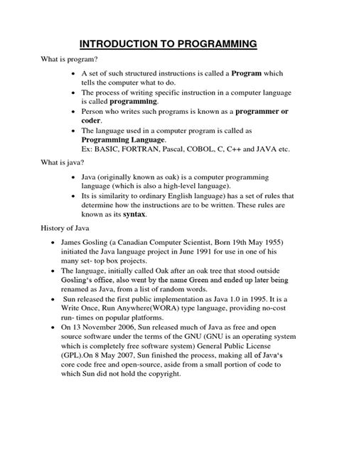 introduction  programming  java programming language