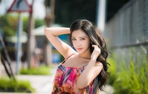Wallpaper pose brunette Asian bokeh for mobile and desktop section девушки resolution