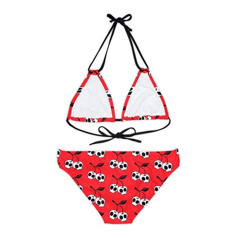 Cherry Skulls Red Strappy Bikini Set 2 Piece Swimsuit Top Bottom With Cherries Skull Print Etsy