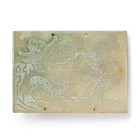 A Carved Jadeite Deer And Bat Belt Buckle 19th 20th Century 十九