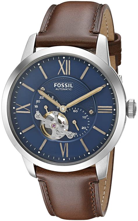 Fossil Men S Townsman Automatic Brown Leather Blue Dial Watch Me