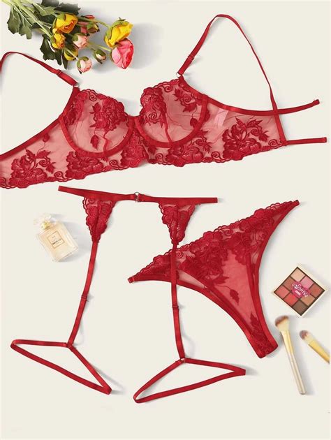 Floral Embroidery Mesh Underwire Garter Lingerie Set Artofit