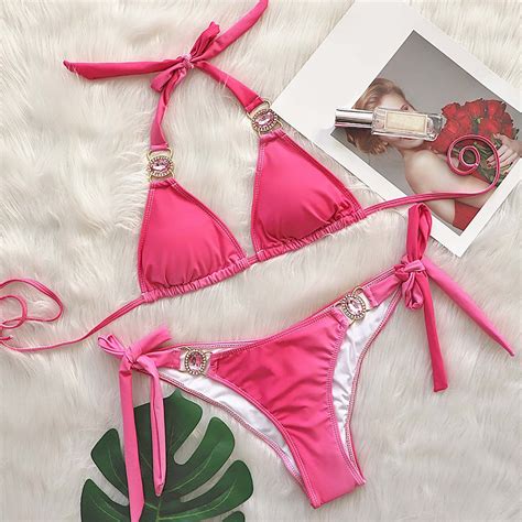 Lilgiuy Hawaiian Swimsuit For Women S Fashion Soild Bikini Set Swimsuit Two Piece Filled Soild