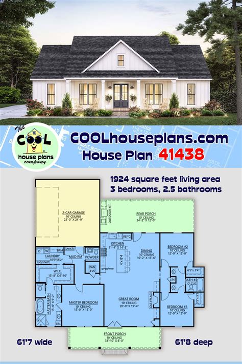 Farmhouse Style House Plan 41438 With 3 Bed 3 Bath 2 Car Garage