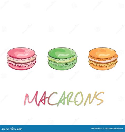Sweet Colour Macarons On The White Background Stock Illustration
