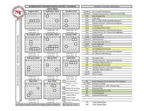 Susquehanna Township School District Calendar 25-26 [PDF] REVISED