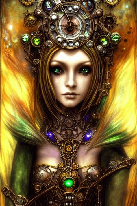 Bronze Gothic Steampunk Crystal Clear Animatronic Beautifull Women With Blonde Hair And Big