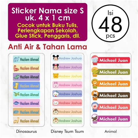 Jual Stiker Label Nama Anak Custom Ukuran S Isi 48 Pcs Label Nama Anak