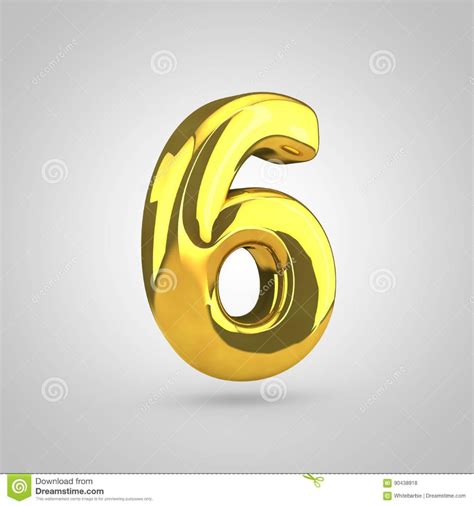 Golden Number 6 on White Background Stock Illustration 