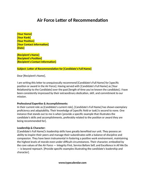 Free Printable Military Letter Of Recommendation Template Pdf