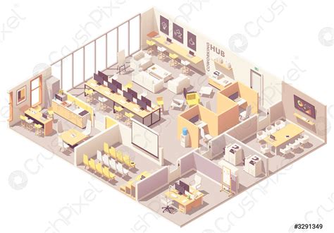 Isometric Office Room Coworking Royalty Free Vector I