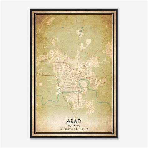 Vintage Arad Romania Map Poster, Arad City Road Wall Art Print - Custom
