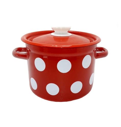 Кастрюля эмалированная 3 л без окантовки Красная в горошек ТМ EPOS ...