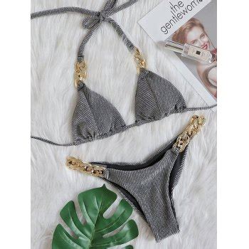 Emmiol Free Shipping Metal Chain Halter Bikini Set Silver S In Bikini Sets Online Store