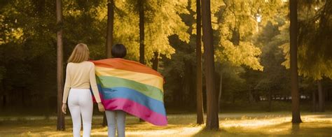 Premium Ai Image Two Lesbian Girls Wrapped In Rainbow Flag Concept Of Lgbt Pride Ai Generated