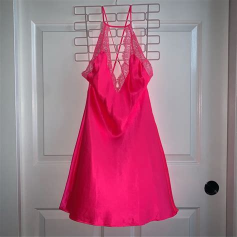 Victorias Secret Hot Pink Silky Satin Slip Sz S Gem