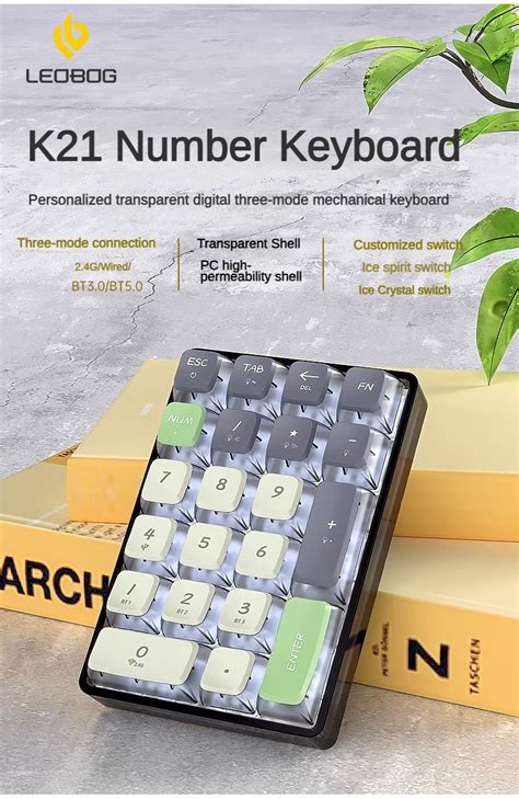 Leobog K21 Wireless Three Mode Transparent Number Keyboard Mechanically Customized Pad Hot Swap