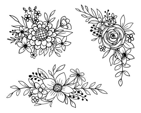 Premium Vector | Set of flower and leaves line art collection