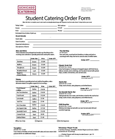 Free 13 Sample Catering Order Forms In Ms Word Pdf