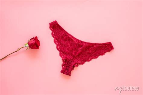 Elegant Red Lace Lingerie Bikini Panties With Red Rose Top View