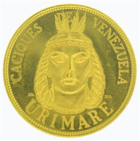 1955 60 Caciques 20 Grams De Venezuela Urimare Gold Coin V 20 Gr