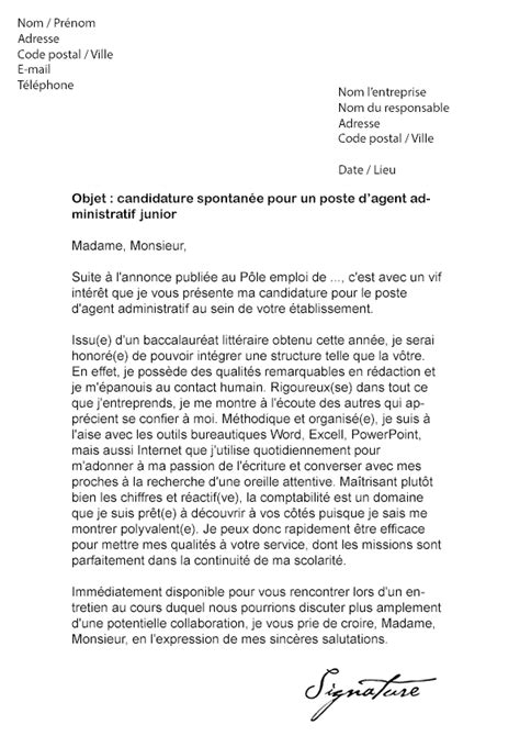 Lettre de motivation Agent Administratif sans expérience Modèle de