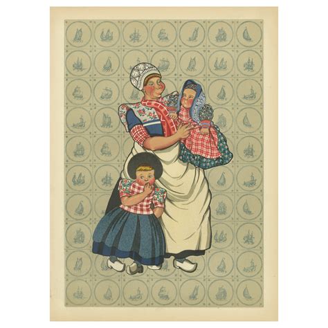 Rare 1932 Dutch Print: Huizen Women's Modern Dress with Lace Caps and
