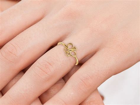 14k Solid Gold Stackable Butterfly Ring Butterfly Ring Gold Etsy