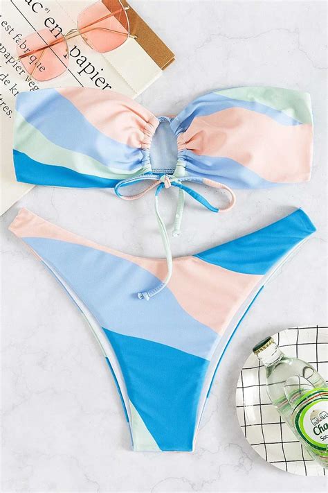 Shein Bikini Bandeau De Color Combinado Vezia