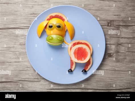 Sheep Made Of Fruits On Wooden Background Stock Photo Alamy