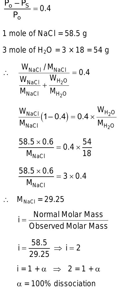 If Relative Decrease In Vapour Pressure Is 0 4 For A Solution Containg