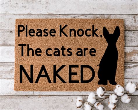 Please Knock The Cats Are Naked Cat Welcome Mat Perfect Gift For Sphynix Owner Pet Lover