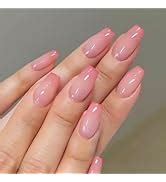 Agasar Pcs Short Oval False Nails Glitter Silver Tip Stick On Nails Nude Pink Press On Nails