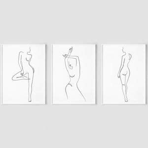 Set Of Woman Body Print One Line Drawing Naked Body Art Etsy Abstract Line Art Line Art
