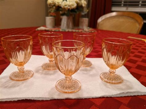 Vintage Pink Depression Cordial Glasses Lovely Pattern Perfect