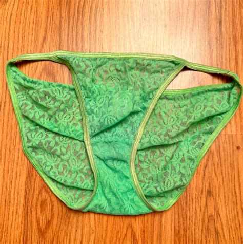 Lime Green Lace Mesh String Bikini Panties Vintage Sz Gem