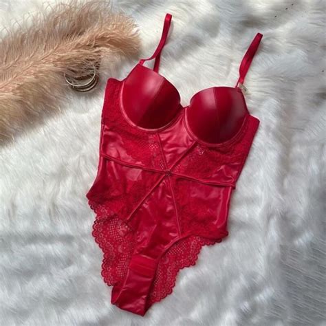 Body en cuir synthétique pour femmes Lingerie Sexy solide moulé coupe haute sous vêtements