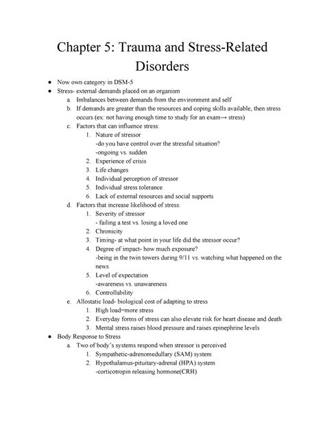 Abnormal Psychology 5 Lecture Notes 5 Chapter 5 Trauma And Stress