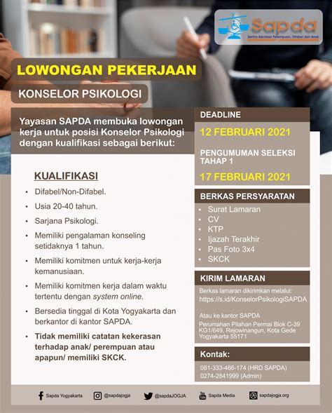 [LOWONGAN] SAPDA Membutuhkan Konselor Psikologi - SAPDA