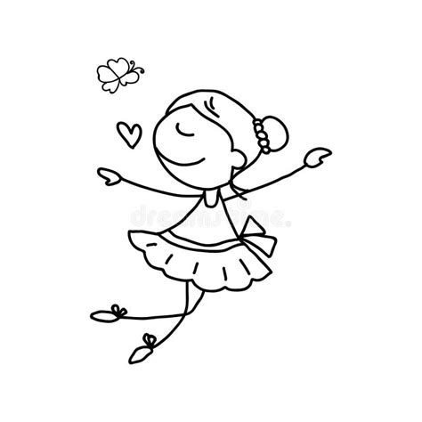 Hand Drawing Happy Cute Girls Line Art Stock Vector Illustration Of