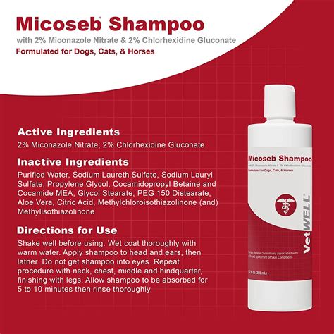 Vetwell Micoseb Medicated Shampoo 12oz Miconazole And Chlorhexidine For