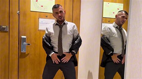 Businessman In Lingeries Plays With His Male Pussy And Shots Cum While Being Locked In Chastity