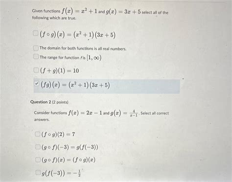 Solved Given Functions Fxx21 And Gx3x5 Select All Of