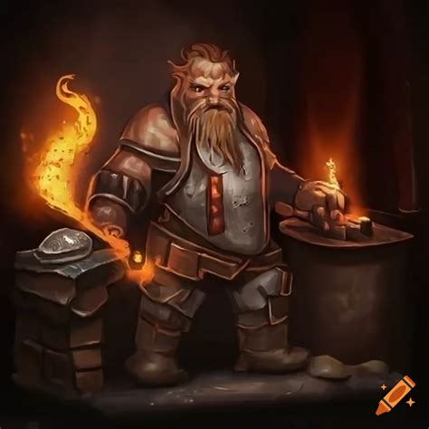 Fantasy Dwarf Blacksmith In Forge