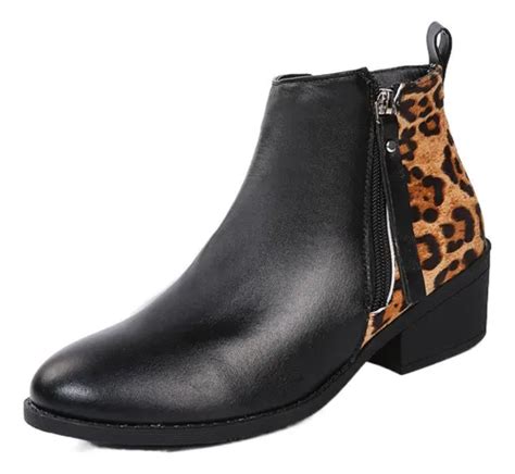 Botas Femininas De Couro Bico Leopardo E Nude Parcelamento Sem Juros