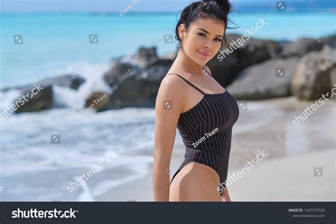 Woman On Beach Pink Bikini Woman Stock Photo Shutterstock