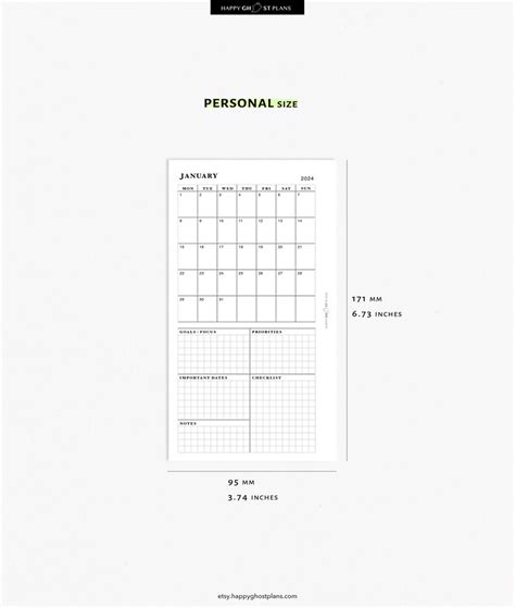 2024 Monthly Planner Printable Insert For Personal Size Planner One