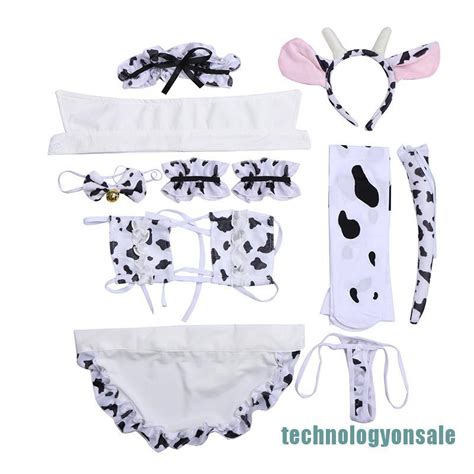 Technologyonsale Cow Cosplay Costume Maid Bikini Anime Girls Swimwear Clothing Bra Panty