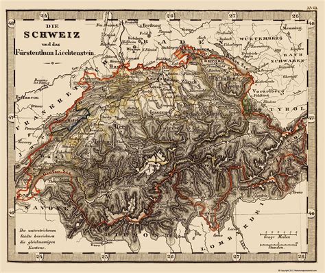 Historic Map - Liechtenstein Switzerland - Stieler 1852 - 23 x 27.33