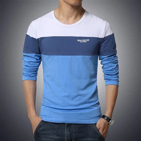 New Fashion Brand Casual Fitness Tshirt Striped Patchwork Long